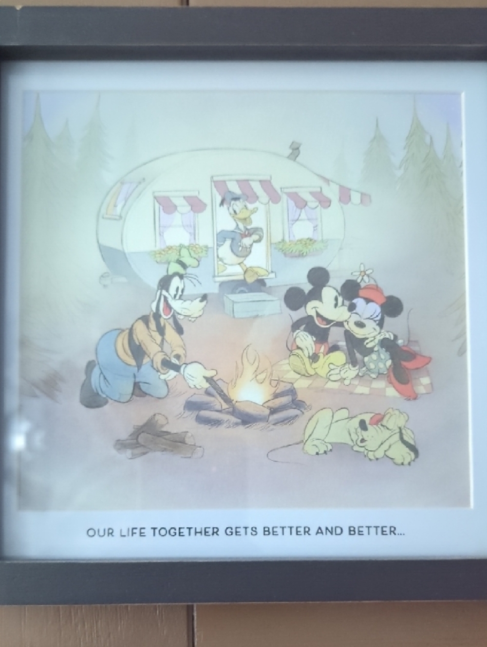 Disney Framed Camping Print with Black Frame and Pastel Colors - Picture 2 of 2